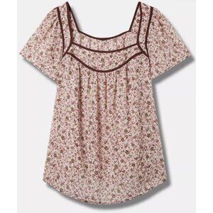 NWT Torrid 2 peasant top Pink Ditsy Floral Crinkle Chiffon 2X 18-20